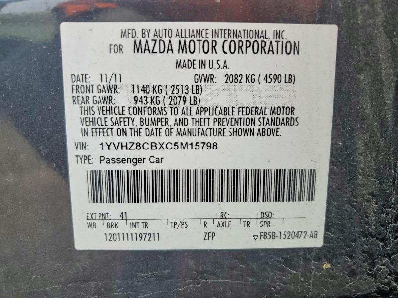 Aukcja sprzedaży 2012 Mazda 6, vin: 1YVHZ8CBXC5M15798, numer aukcji: 52352816