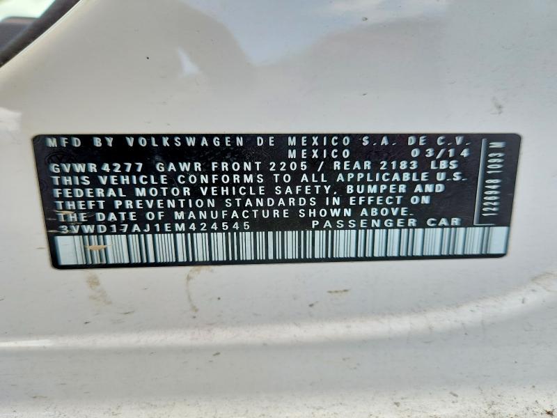 2014 Volkswagen Jetta მანქანა იყიდება აუქციონზე, vin: 3VWD17AJ1EM424545, აუქციონის ნომერი: 55408576