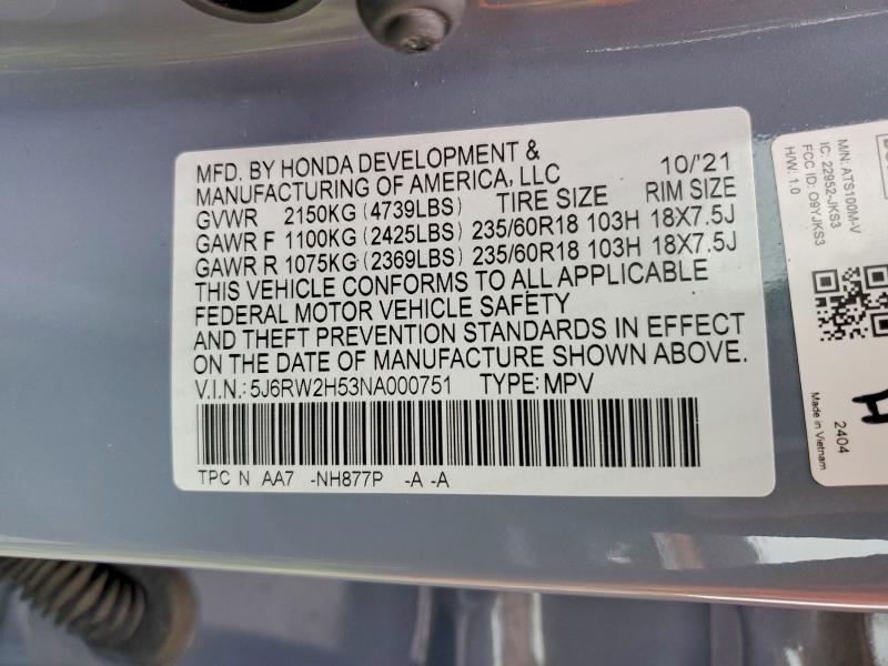 Aukcja sprzedaży 2022 Honda Cr-v, vin: 5J6RW2H53NA000751, numer aukcji: 57296906