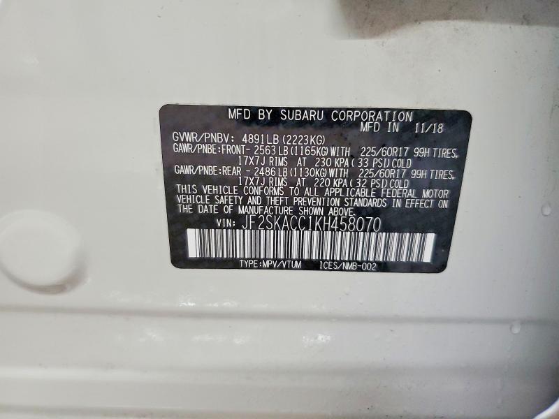 Aukcja sprzedaży 2019 Subaru Forester, vin: JF2SKACC1KH458070, numer aukcji: 46777966