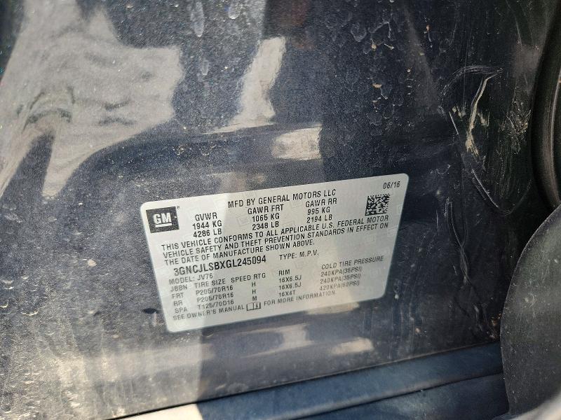 Продажа на аукционе авто 2016 Chevrolet Trax, vin: 3GNCJLSBXGL245094, номер лота: 54691766