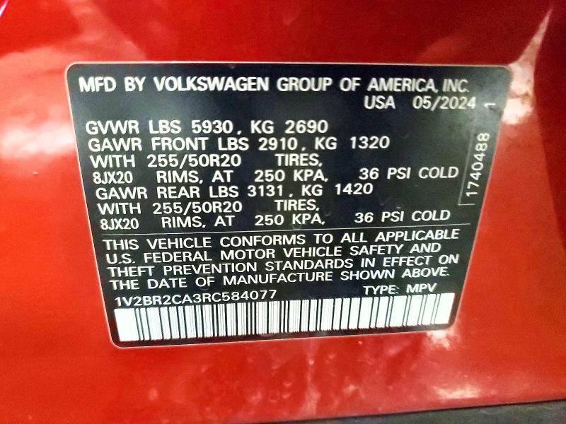 Продажа на аукционе авто 2024 Volkswagen Atlas, vin: 1V2BR2CA3RC584077, номер лота: 52056866