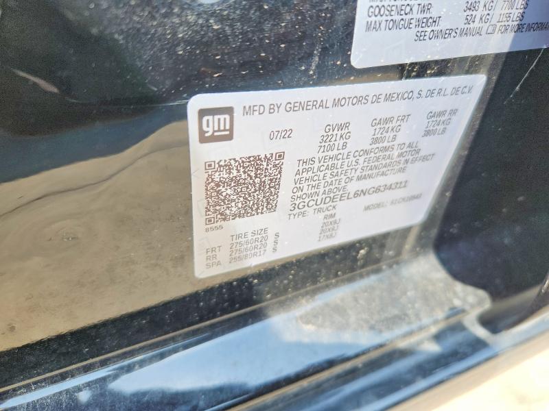 2022 Chevrolet Silverado მანქანა იყიდება აუქციონზე, vin: 3GCUDEEL6NG634311, აუქციონის ნომერი: 53970456