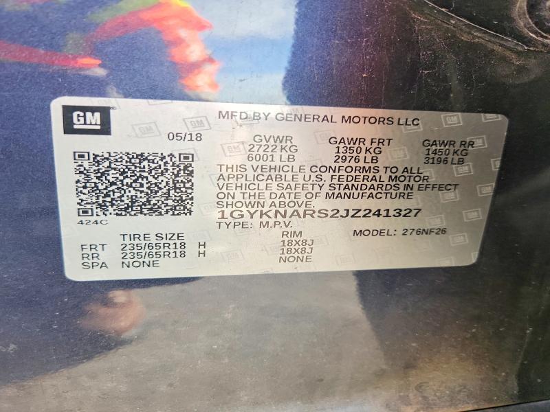 2018 Cadillac Xt5 Base მანქანა იყიდება აუქციონზე, vin: 1GYKNARS2JZ241327, აუქციონის ნომერი: 54951176