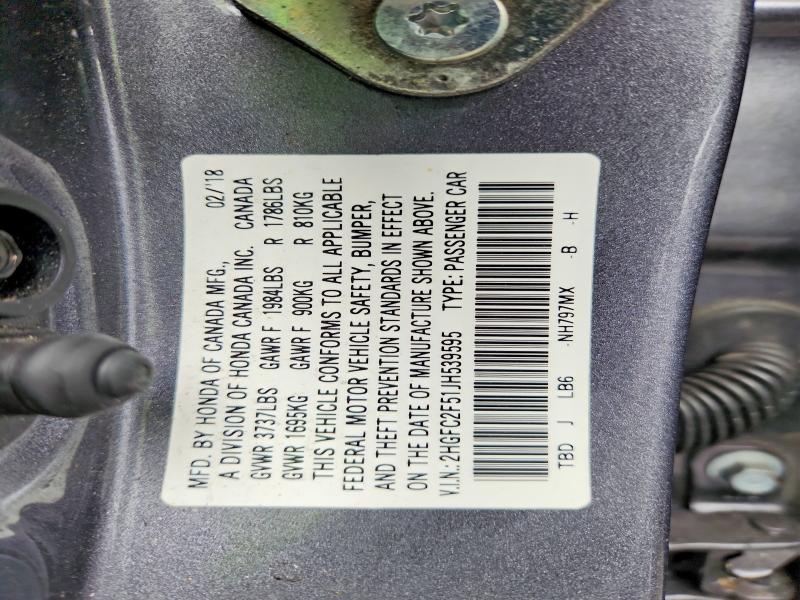 55025996 :رقم المزاد ، 2HGFC2F51JH539595 vin ، 2018 Honda Civic مزاد بيع