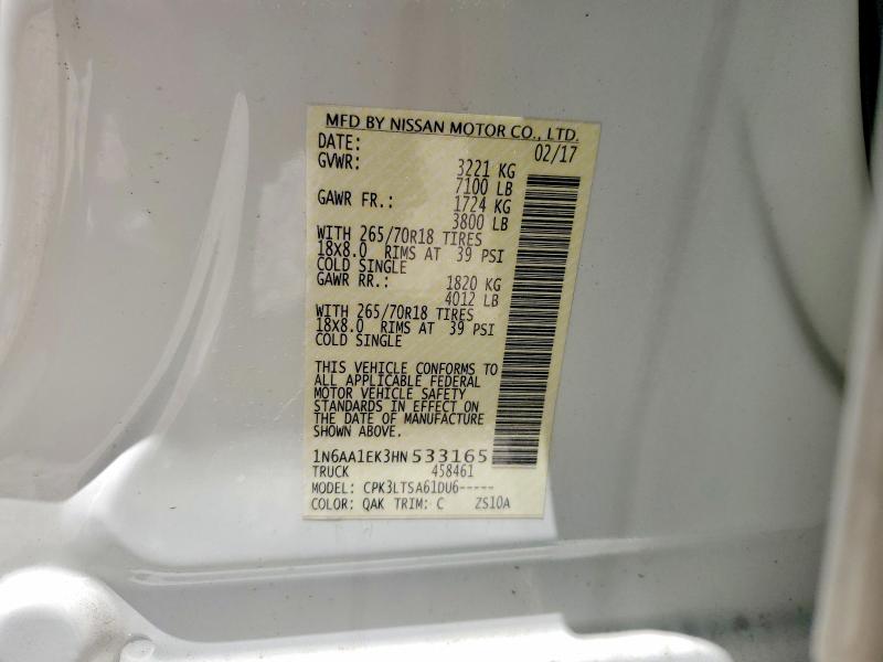Продажа на аукционе авто 2017 Nissan Titan, vin: 1N6AA1EK3HN533165, номер лота: 52853656