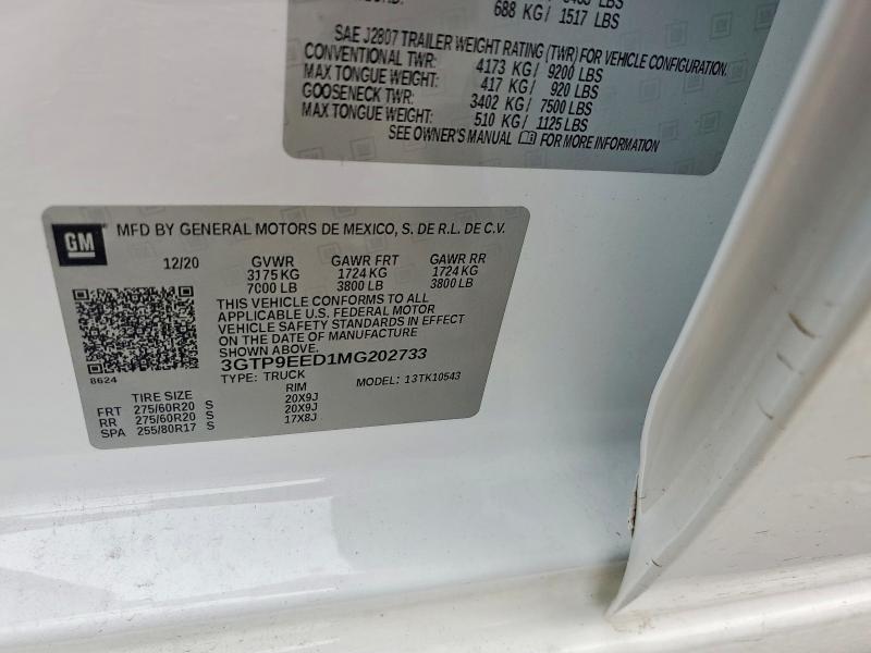 Продажа на аукционе авто 2021 Gmc Sierra, vin: 3GTP9EED1MG202733, номер лота: 52872296