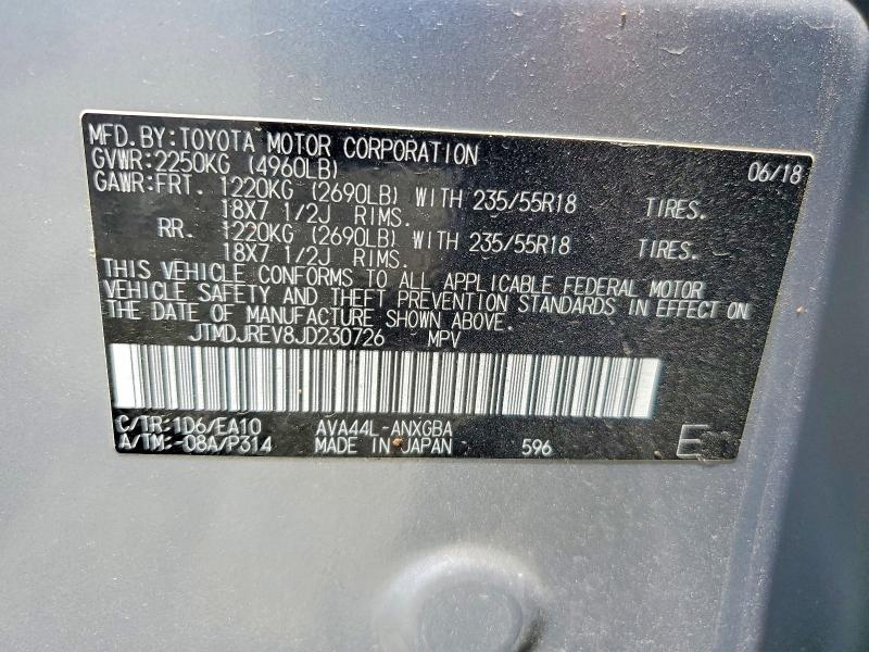 53365796 :رقم المزاد ، JTMDJREV8JD230726 vin ، 2018 Toyota Rav4 Hv مزاد بيع