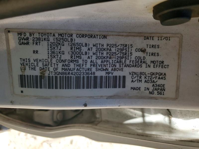 53576096 :رقم المزاد ، JT3GN86R420233648 vin ، 2002 Toyota 4runner مزاد بيع