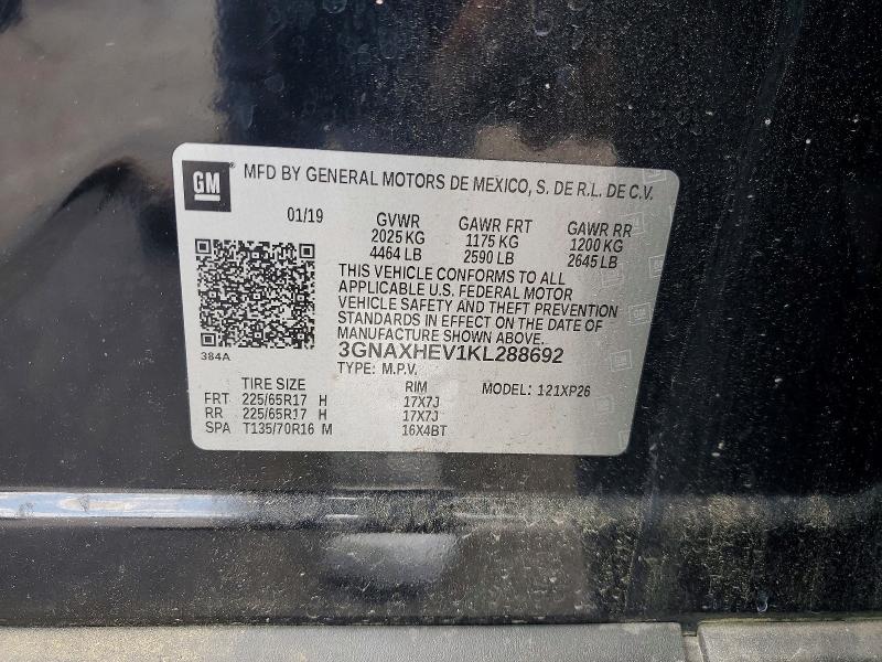 Продаж на аукціоні авто 2019 Chevrolet Equinox, vin: 3GNAXHEV1KL288692, номер лоту: 52367546