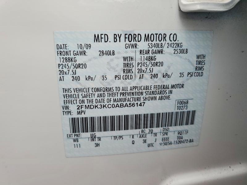 54718636 :رقم المزاد ، 2FMDK3KC0ABA56147 vin ، 2010 Ford Edge مزاد بيع