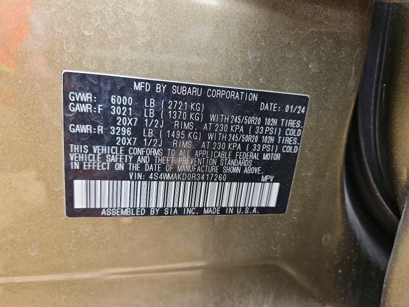 Aukcja sprzedaży 2024 Subaru Ascent, vin: 4S4WMAKD0R3417260, numer aukcji: 55340226