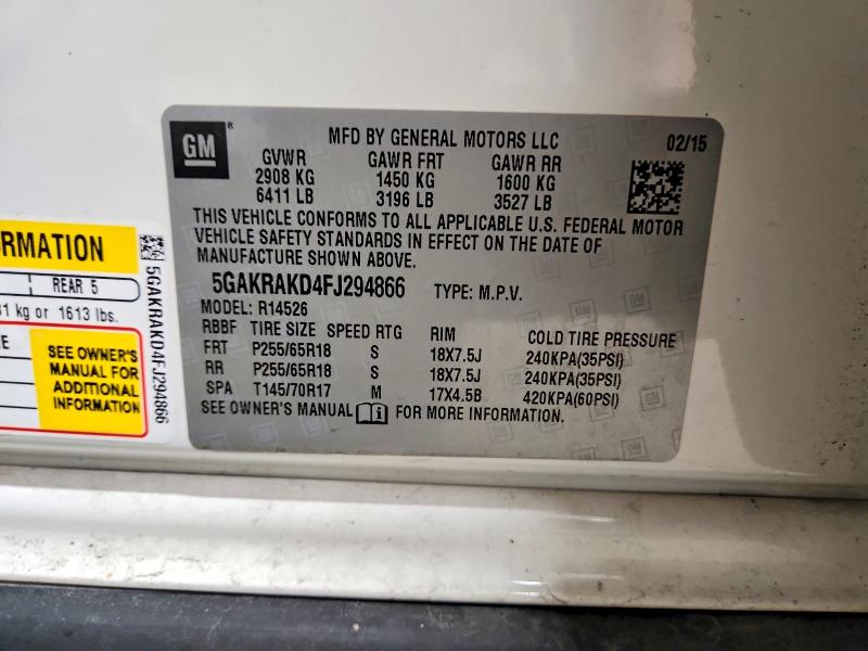 Продаж на аукціоні авто 2015 Buick Enclave, vin: 5GAKRAKD4FJ294866, номер лоту: 54105536