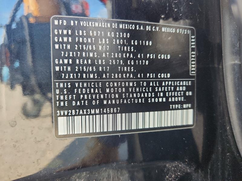 53962576 :رقم المزاد ، 3VV2B7AX3MM145867 vin ، 2021 Volkswagen Tiguan مزاد بيع