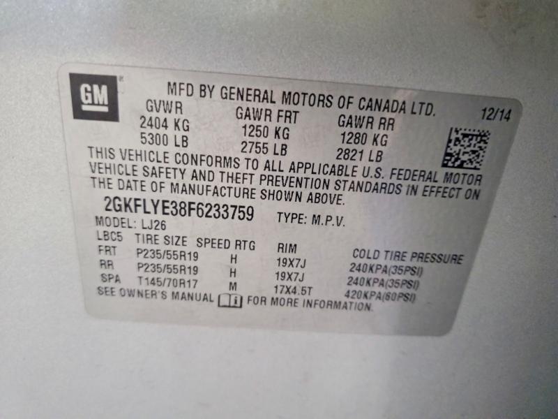 Aukcja sprzedaży 2015 Gmc Terrain, vin: 2GKFLYE38F6233759, numer aukcji: 52065066