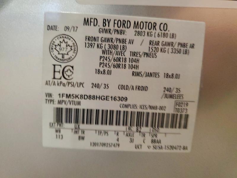 Aukcja sprzedaży 2017 Ford Explorer, vin: 1FM5K8D88HGE16309, numer aukcji: 53303556