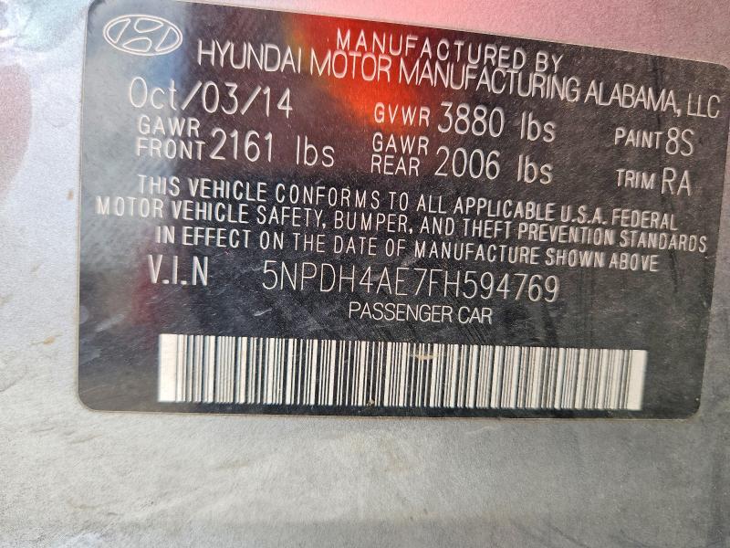 2015 Hyundai Elantra მანქანა იყიდება აუქციონზე, vin: 5NPDH4AE7FH594769, აუქციონის ნომერი: 54231816