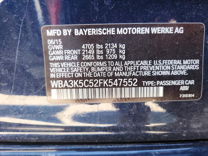 2015 Bmw 328 მანქანა იყიდება აუქციონზე, vin: WBA3K5C52FK547552, აუქციონის ნომერი: 55038356