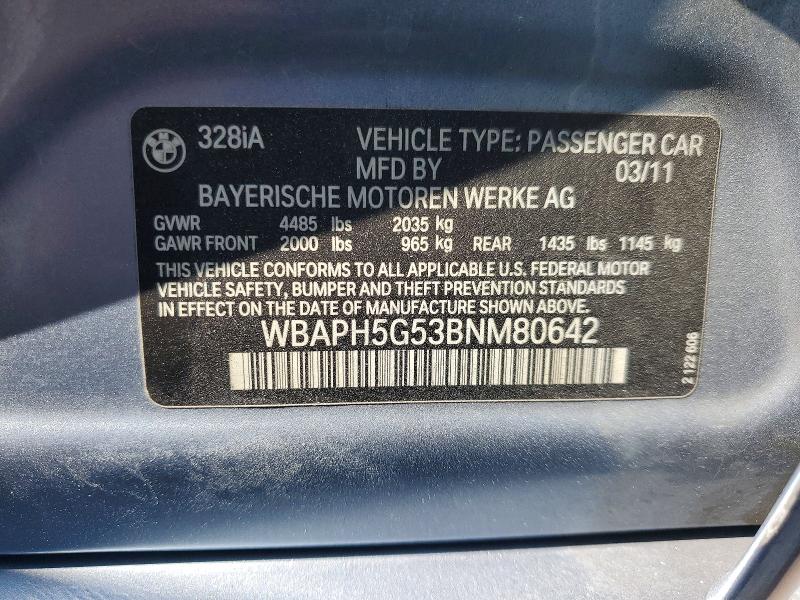Aukcja sprzedaży 2011 Bmw 328, vin: WBAPH5G53BNM80642, numer aukcji: 52190546