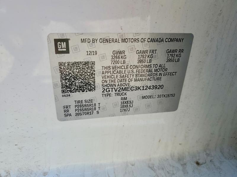 Aukcja sprzedaży 2019 Gmc Sierra Limited, vin: 2GTV2MEC3K1243920, numer aukcji: 53926926