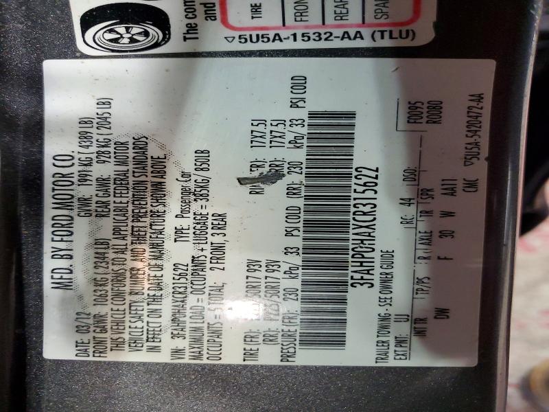 Aukcja sprzedaży 2012 Ford Fusion, vin: 3FAHP0HAXCR315622, numer aukcji: 54320366