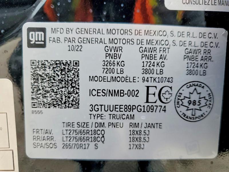 52010686 :رقم المزاد ، 3GTUUEE89PG109774 vin ، 2023 Gmc Sierra مزاد بيع