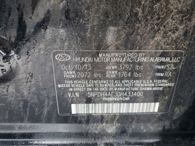2013 Hyundai Elantra მანქანა იყიდება აუქციონზე, vin: 5NPDH4AE3DH433400, აუქციონის ნომერი: 55311066