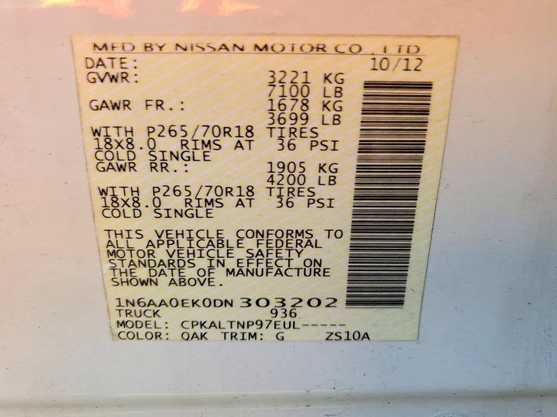 54689876 :رقم المزاد ، 1N6AA0EK0DN303202 vin ، 2013 Nissan Titan مزاد بيع