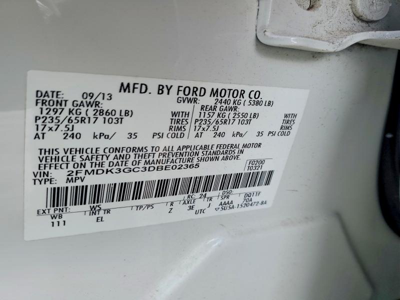 Aukcja sprzedaży 2013 Ford Edge, vin: 2FMDK3GC3DBE02365, numer aukcji: 54951636