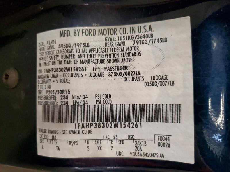 Продажа на аукционе авто 2002 Ford Focus, vin: 1FAHP38302W154261, номер лота: 52944556