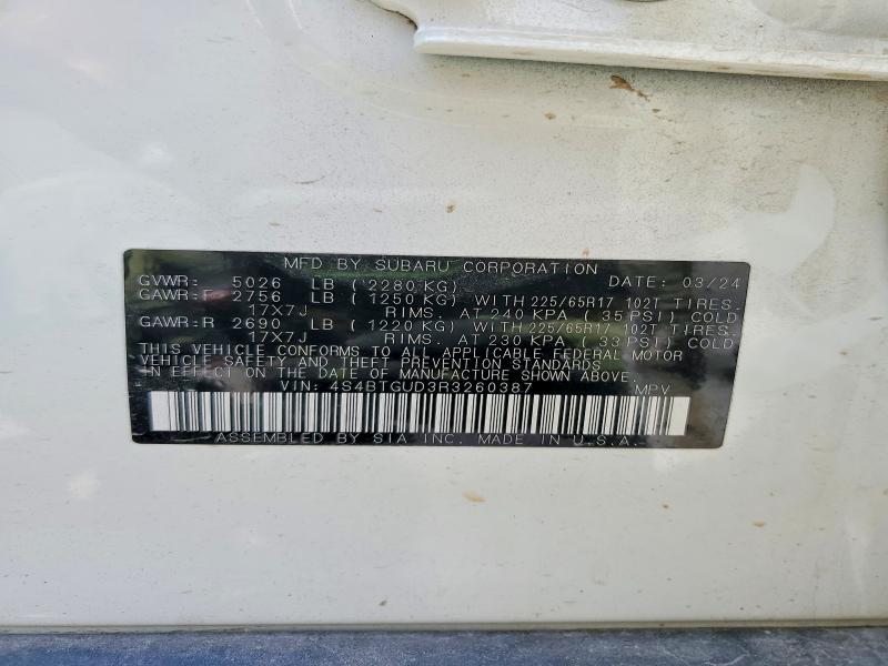 Aukcja sprzedaży 2024 Subaru Outback, vin: 4S4BTGUD3R3260387, numer aukcji: 55046516