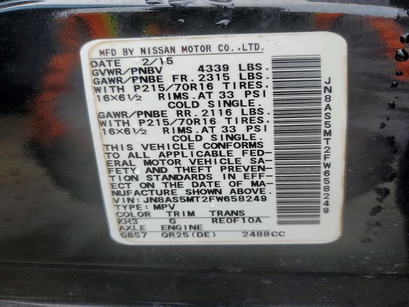54112356 :رقم المزاد ، JN8AS5MT2FW658249 vin ، 2015 Nissan Rogue Select مزاد بيع