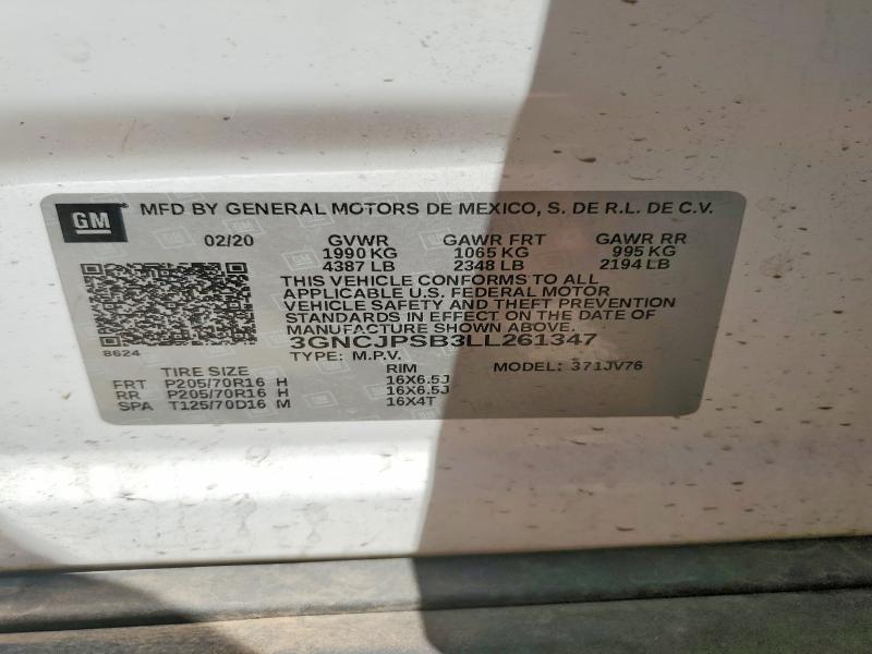 Продажа на аукционе авто 2020 Chevrolet Trax, vin: 3GNCJPSB3LL261347, номер лота: 54178006