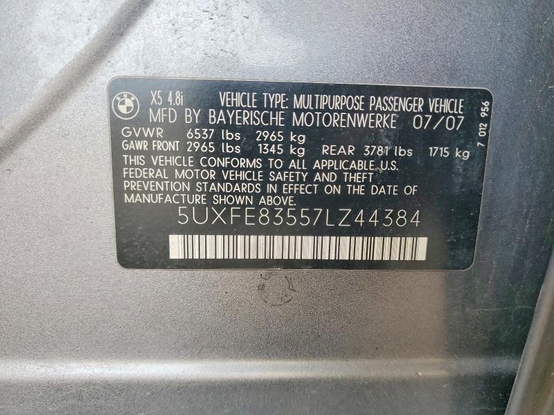 52694416 :رقم المزاد ، 5UXFE83557LZ44384 vin ، 2007 Bmw X5 مزاد بيع