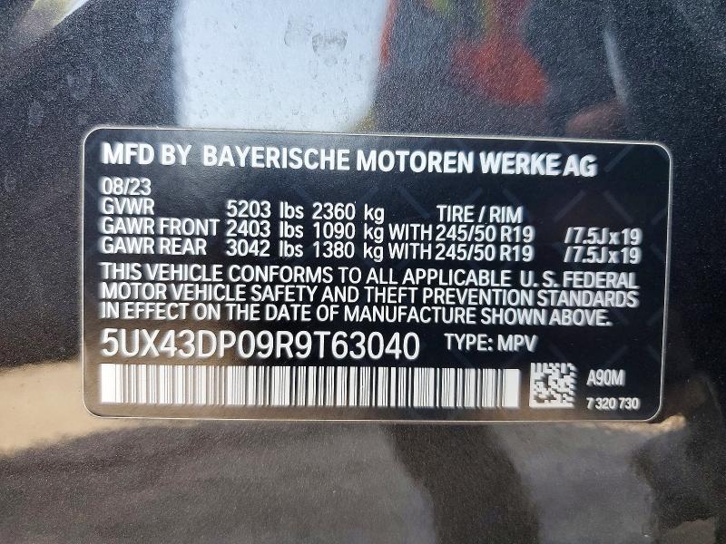2024 Bmw X3 მანქანა იყიდება აუქციონზე, vin: 5UX43DP09R9T63040, აუქციონის ნომერი: 52256806