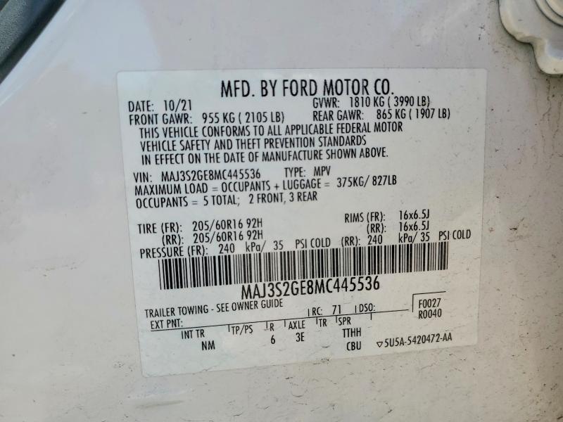 Aukcja sprzedaży 2021 Ford Ecosport, vin: MAJ3S2GE8MC445536, numer aukcji: 53345086