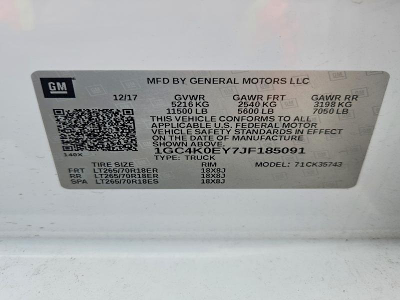 2018 Chevrolet Silverado მანქანა იყიდება აუქციონზე, vin: 1GC4K0EY7JF185091, აუქციონის ნომერი: 52236306