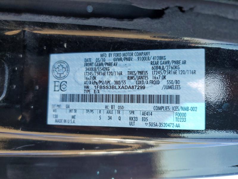 2010 Ford E350 Econo მანქანა იყიდება აუქციონზე, vin: 1FBSS3BLXADA87299, აუქციონის ნომერი: 53766106