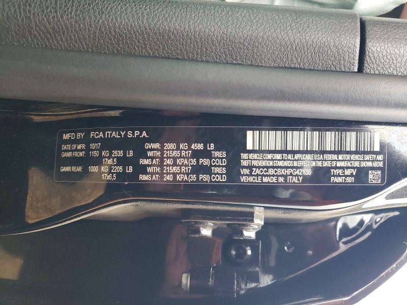 52841276 :رقم المزاد ، ZACCJBCBXHPG42136 vin ، 2017 Jeep Renegade مزاد بيع