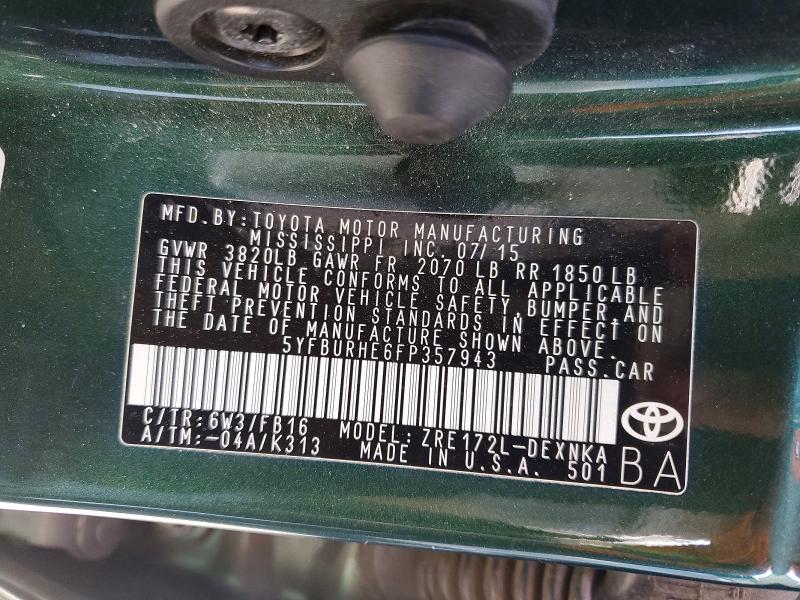 Aukcja sprzedaży 2015 Toyota Corolla, vin: 5YFBURHE6FP357943, numer aukcji: 53199536