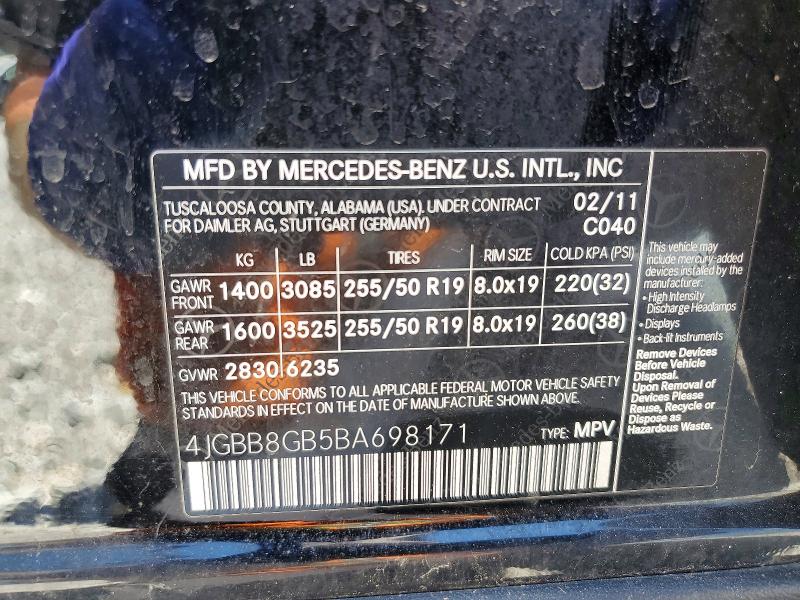Aukcja sprzedaży 2011 Mercedes-benz Ml, vin: 4JGBB8GB5BA698171, numer aukcji: 54842506
