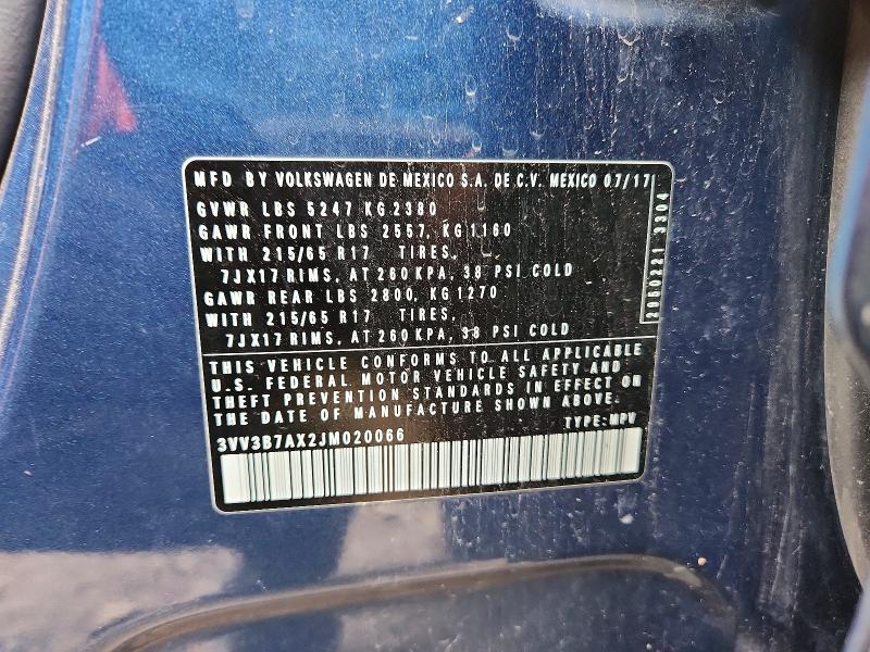 Aukcja sprzedaży 2018 Volkswagen Tiguan, vin: 3VV3B7AX2JM020066, numer aukcji: 50996036