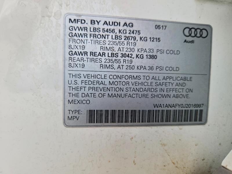54419896 :رقم المزاد ، WA1ANAFY0J2016997 vin ، 2018 Audi Q5 مزاد بيع