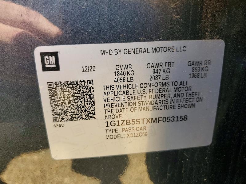 Продажа на аукционе авто 2021 Chevrolet Malibu, vin: 1G1ZB5STXMF053158, номер лота: 53109566