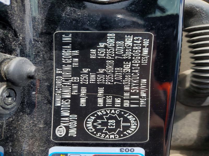 53610786 :رقم المزاد ، 5XYKUCA14BG068143 vin ، 2011 Kia Sorento مزاد بيع