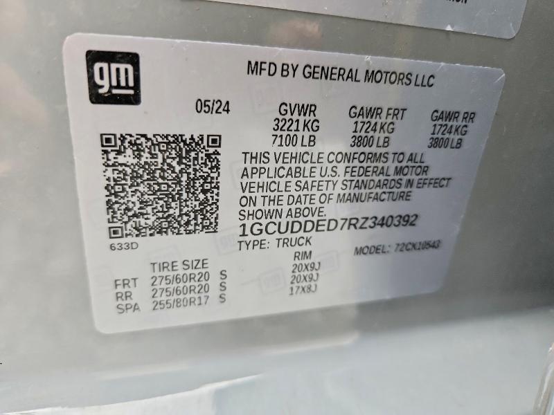 Продажа на аукционе авто 2024 Chevrolet Silverado, vin: 1GCUDDED7RZ340392, номер лота: 55239276