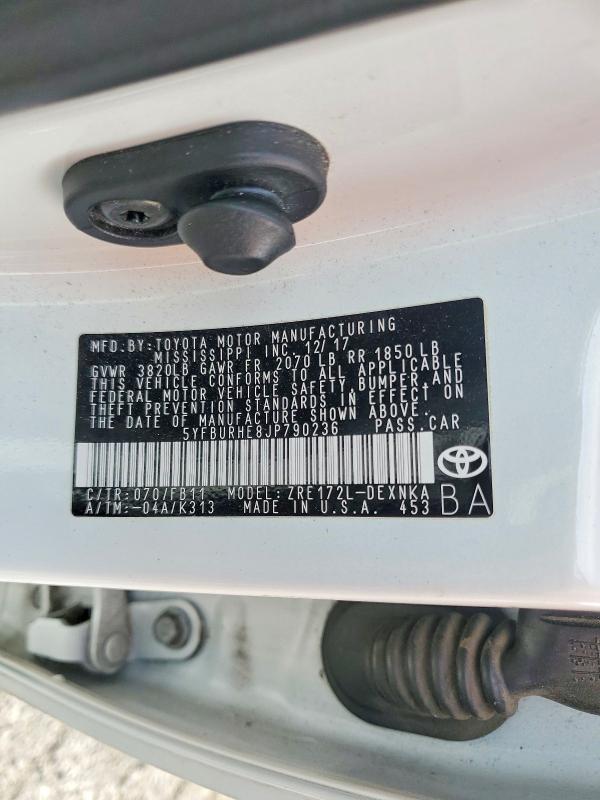 Продаж на аукціоні авто 2018 Toyota Corolla, vin: 5YFBURHE8JP790236, номер лоту: 52731616