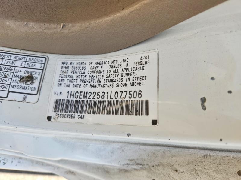 54087456 :رقم المزاد ، 1HGEM22581L077506 vin ، 2001 Honda Civic مزاد بيع