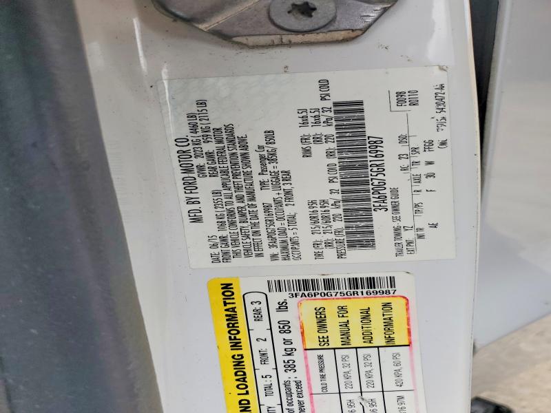 Aukcja sprzedaży 2016 Ford Fusion, vin: 3FA6P0G75GR169987, numer aukcji: 54586966