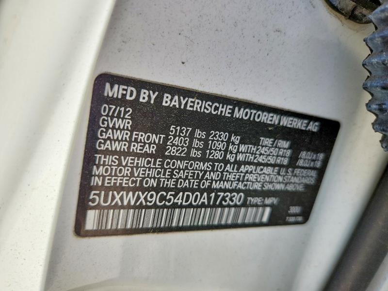 Aukcja sprzedaży 2013 Bmw X3, vin: 5UXWX9C54D0A17330, numer aukcji: 52259376